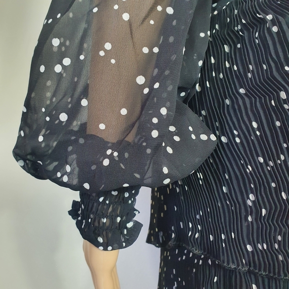 Polka dot skirt set black Crop Top,pleated Ruffled tiered Mini Skirt Size M - Picture 6 of 6